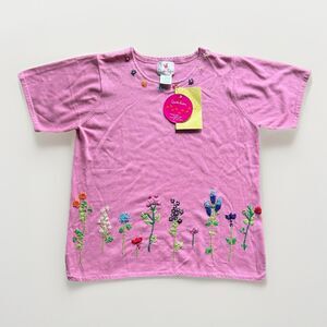 Quacker Factory Short Sleeve Sweater Floral Embroidery Pink Womens Size Large